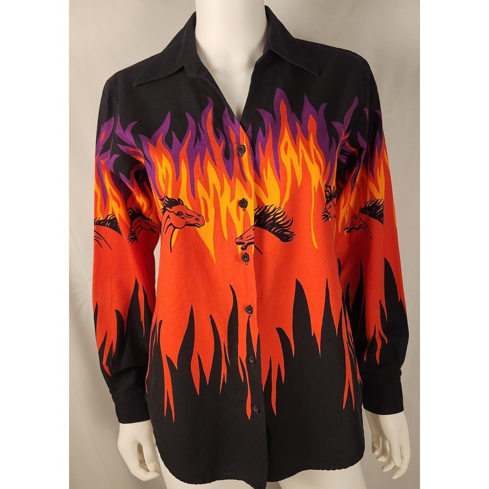 Vintage Roper Western Horses & Flames Button Up Shirt – XS